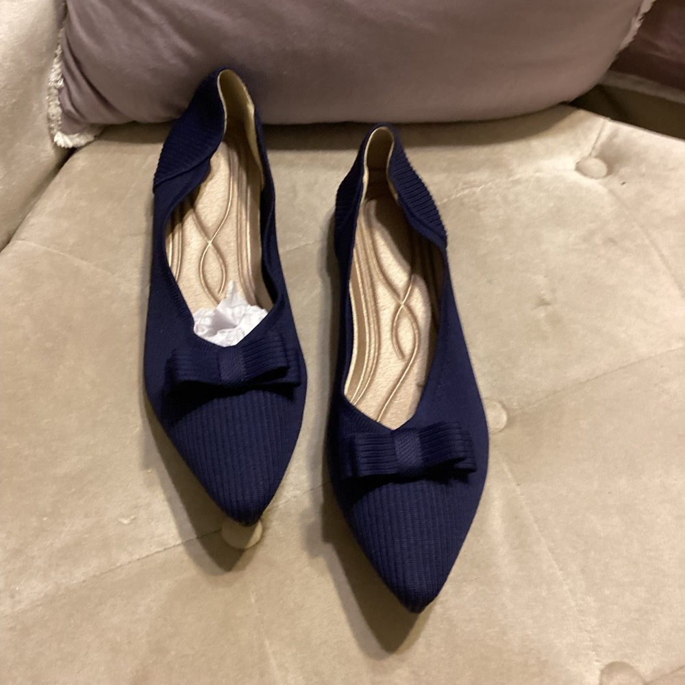 Navy Bow Pointed Toe Women’s Flats